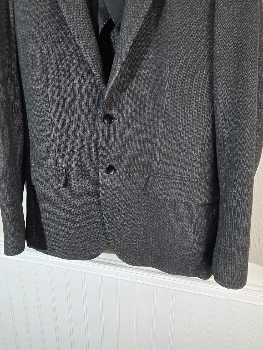Theory Men’s 38 Gray Herringbone Wool Cashmere Blend Blazer Sport Coat Jacket - Picture 10 of 12